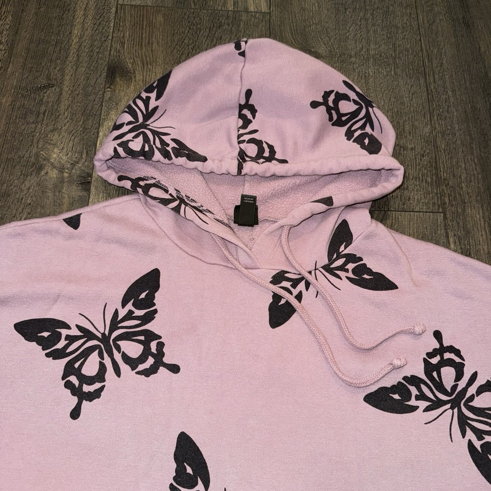 Wild Fable Women's S- M Purple & Black Butterfly Print Fleece Hoodie Grunge Y2K - Picture 2 of 14